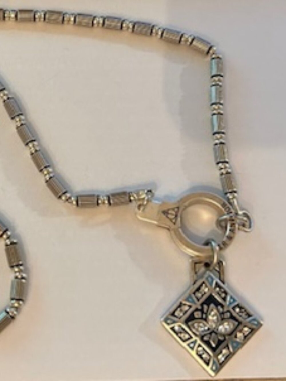 Air & Anchor Lotus Flower Necklace Blue Crystal Pendant Silver Tone Minimalist - Picture 2 of 9
